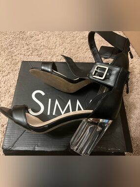 Black Clear Block Heel Sandals